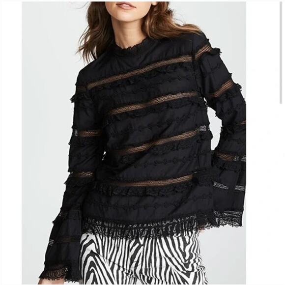 Ulla Johnson Grace Bell Sleeve Blouse in Noir Black Size 2 - Picture 1 of 14